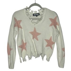 Sweet & Sinful Cream Sweater with Pink Stars